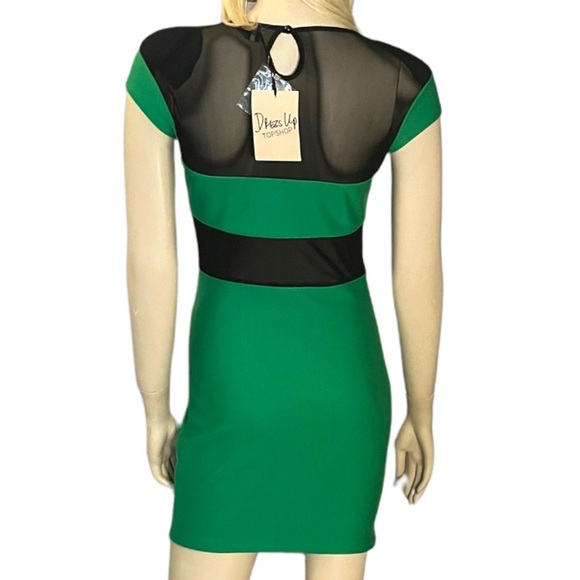 Top Shop Green Sheer Panel Dress - Picture 8 of 9